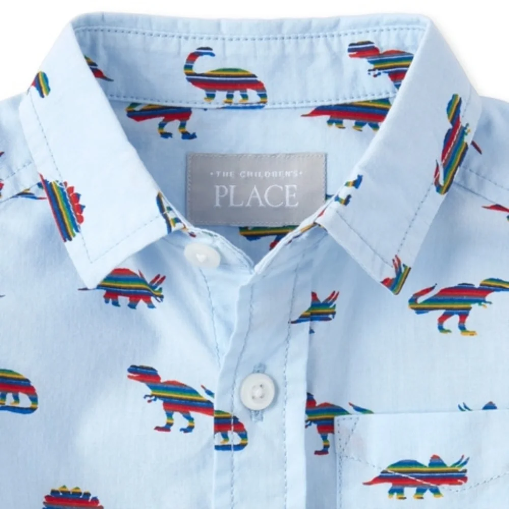 Tiny Dino Poplin Button Down Shirt 3T